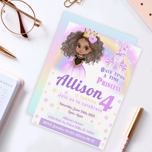 African American pink princess birthday invitation