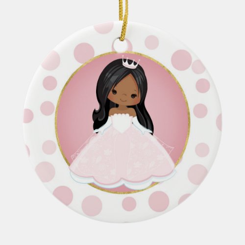African American Pink Princess Ceramic Ornament