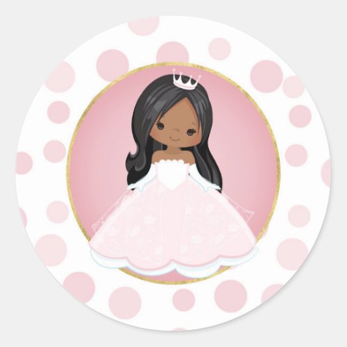 African American Pink Princess Classic Round Sticker