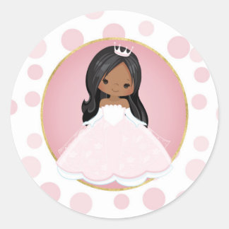 African American Pink Princess Classic Round Sticker