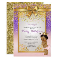African American Pink Purple Gold Baby Shower Card