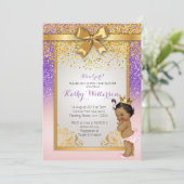 African American Pink Purple Gold Baby Shower Card (Standing Front)