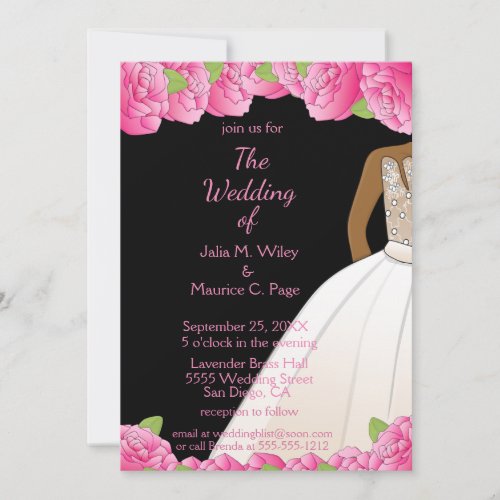 African American Pink Rose Ballroom Black Wedding Invitation