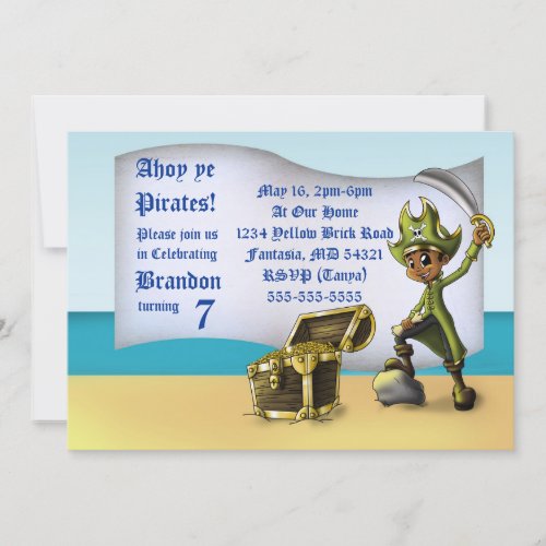 African American Pirate Birthday Party Invitation