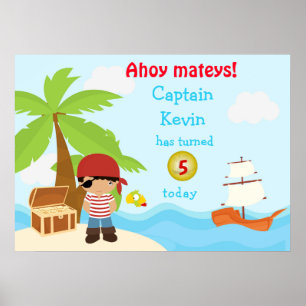 African American Pirate Boy Birthday Party Poster