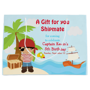 African American Pirate Boy in Red Birthday Large Gift Bag