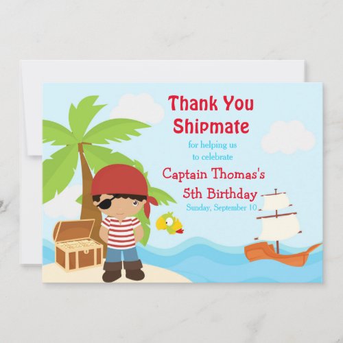 African American Pirate Boy in Red Birthday Party Thank You Card