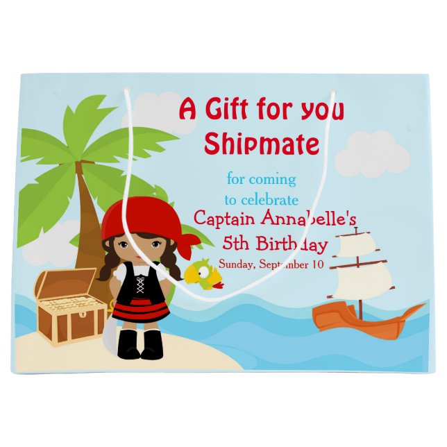 African American Pirate Girl in Red Birthday Large Gift Bag (Front)