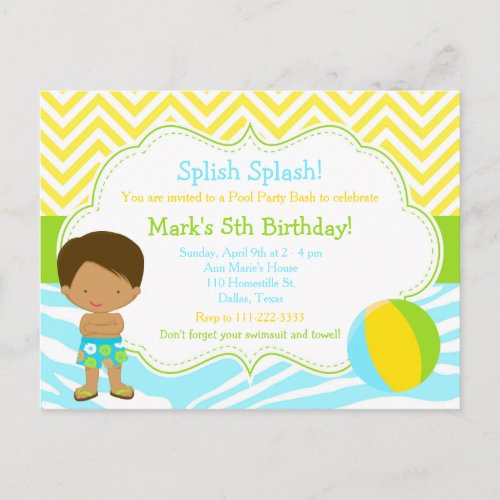 African American Pool Party Bash Party Invitation Postcard