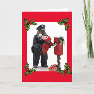African American Postman Helps Child Holiday Card