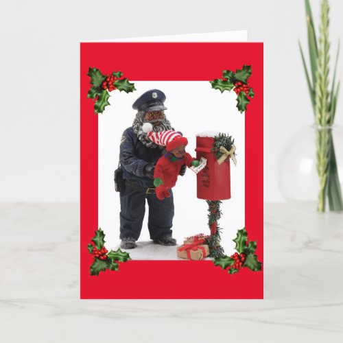 African American Postman Helps Child Holiday Card