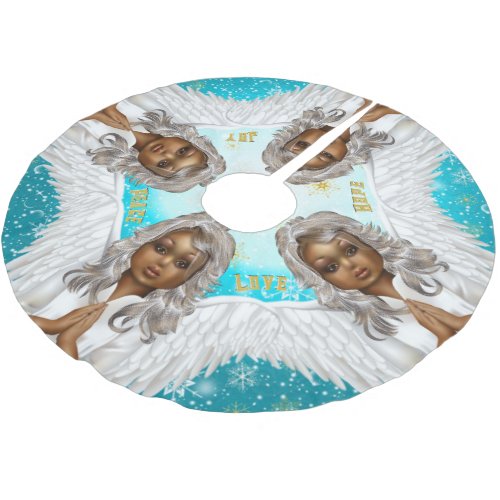 African American Praying Angel Brushed Polyester Tree Skirt