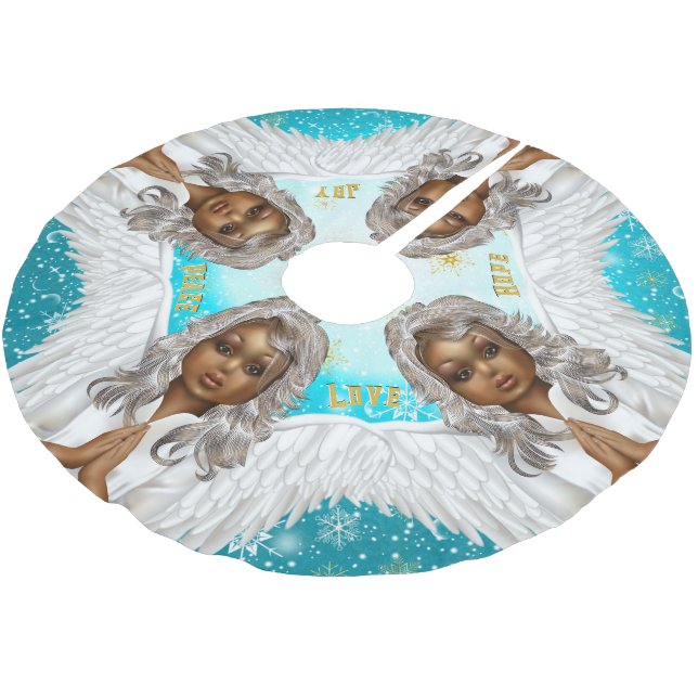 African American Praying Angel Brushed Polyester Tree Skirt (Angled)