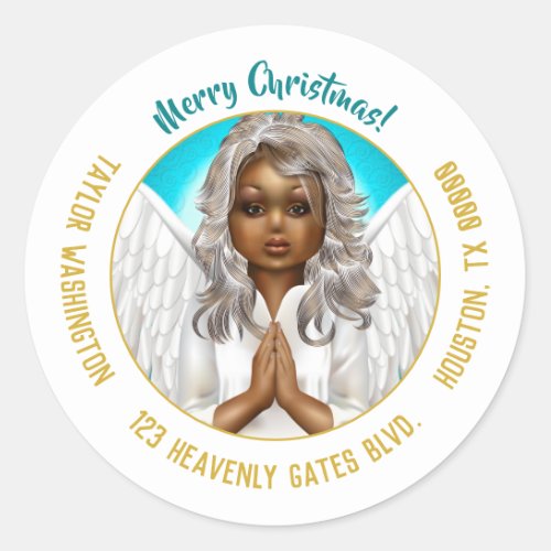 African American Praying Angel Classic Round Sticker