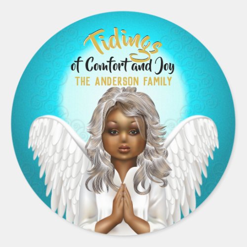 African American Praying Angel Classic Round Sticker