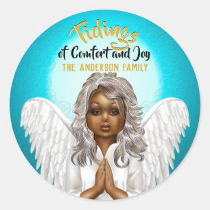 African American Praying Angel Classic Round Sticker