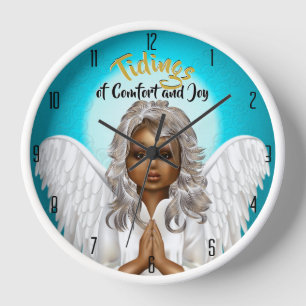 African American Praying Angel Clock