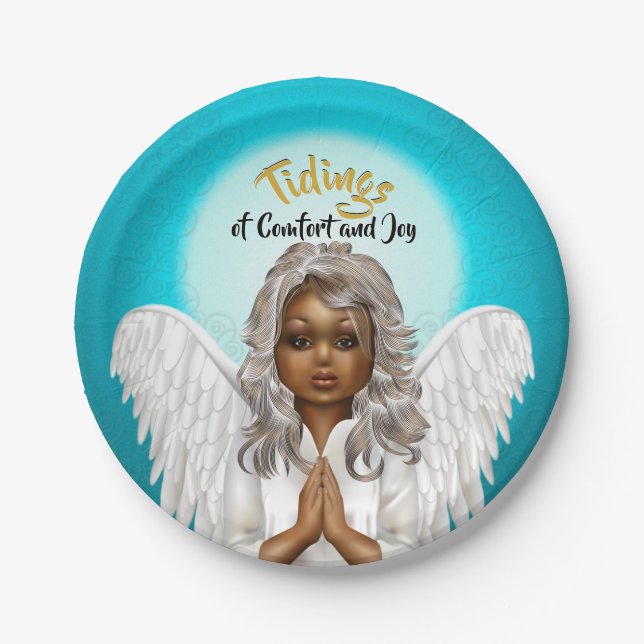 African American Praying Angel Paper Plates (Front)