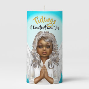 African American Praying Angel Pillar Candle