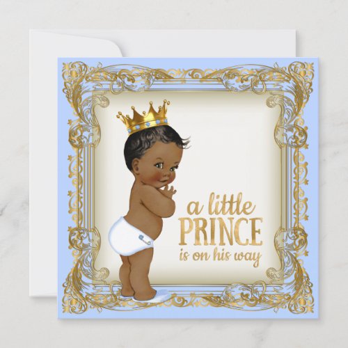 African American Prince Baby Shower Baby Blue Invitation