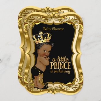 African American Prince Baby Shower Black Gold Invitation by VintageBabyShop at Zazzle