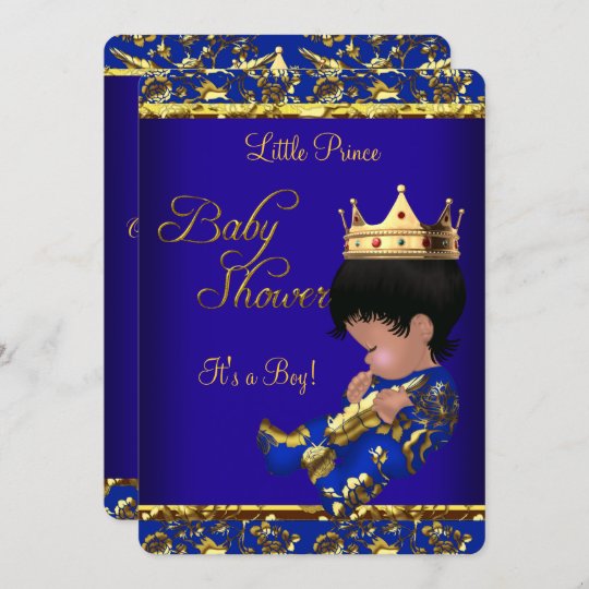 African American Prince Baby Shower Blue Gold Boy Invitation | Zazzle.com