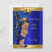 African American Prince Baby Shower Blue Gold Red Invitation (Front)