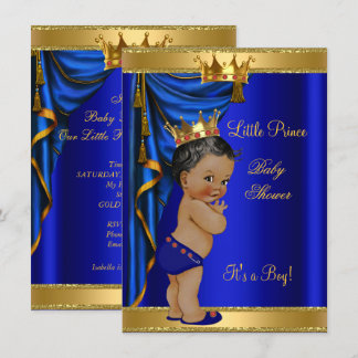 African American Prince Baby Shower Blue Gold Red Invitation