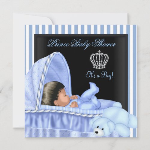 African American Prince Baby Shower Boy Bassinette Custom Invite