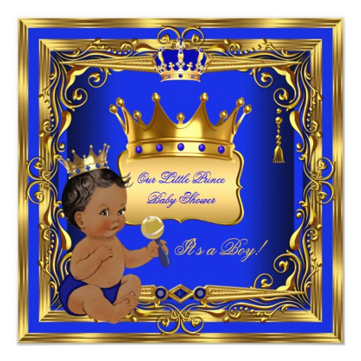 African American Prince Baby Shower Boy Blue Gold Card | Zazzle