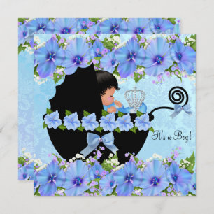 African American Prince Baby Shower Boy Blue Invitation