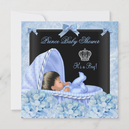 African American Prince Baby Shower Boy Floral Invitation