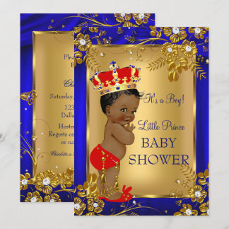 African American Prince Baby Shower Gold Red DD1 Invitation