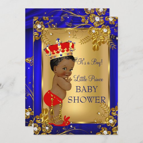 African American Prince Baby Shower Gold Red DD1 Invitation