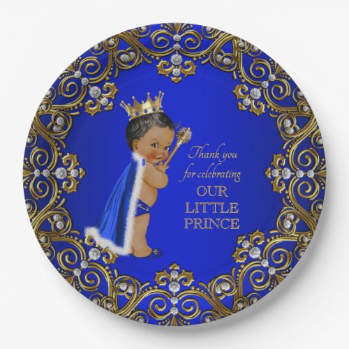 African American Prince Baby Shower Paper Plates