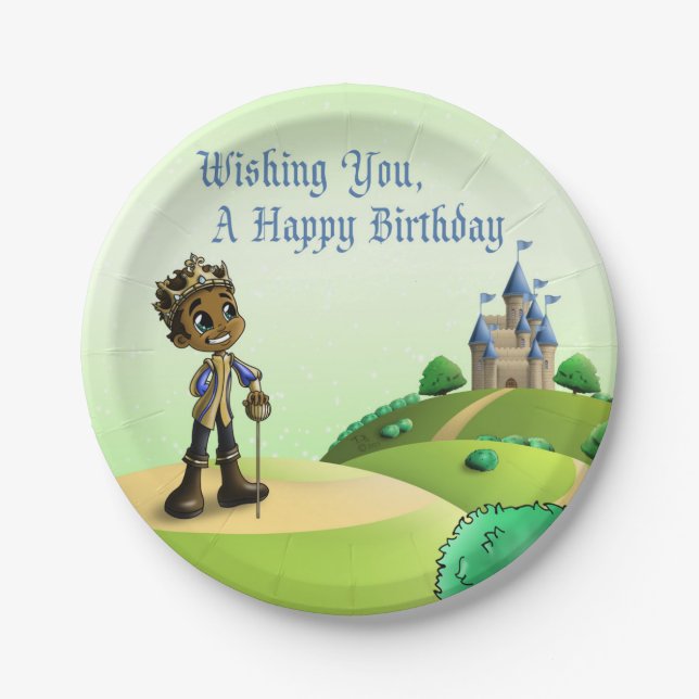 African American Prince Birthday Paper Plates (Front)
