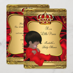 African American Prince Boy Baby Shower Red Gold Invitation