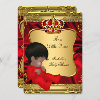 African American Prince Boy Baby Shower Red Gold Invitation