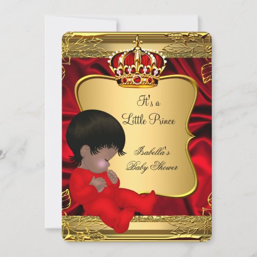 African American Prince Boy Baby Shower Red Gold Invitation