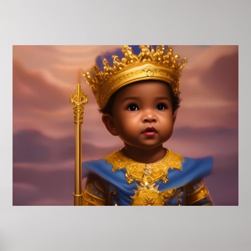 African American Prince cute baby boy gold blue Poster