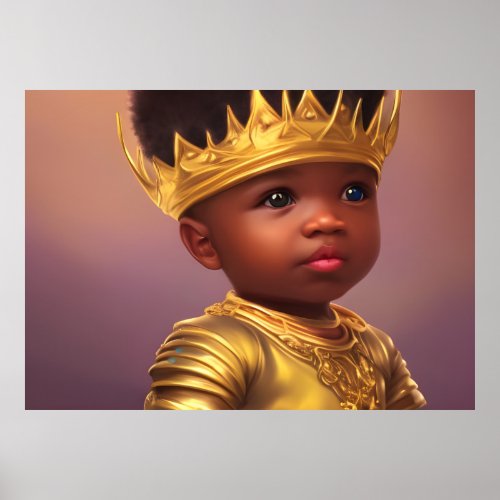 African American Prince cute baby boy gold crown Poster