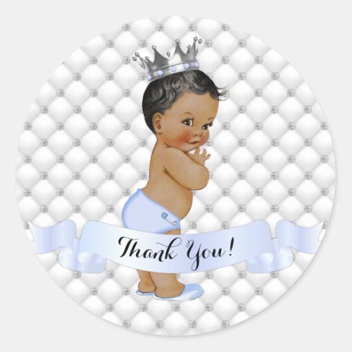 African American Prince Diamonds Jewels Crown Blue Classic Round Sticker