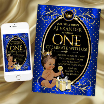 African American Prince First Birthday Party Invitation by InvitationCentral at Zazzle