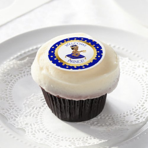 African American Prince Pillow Royal Blue Gold Edible Frosting Rounds