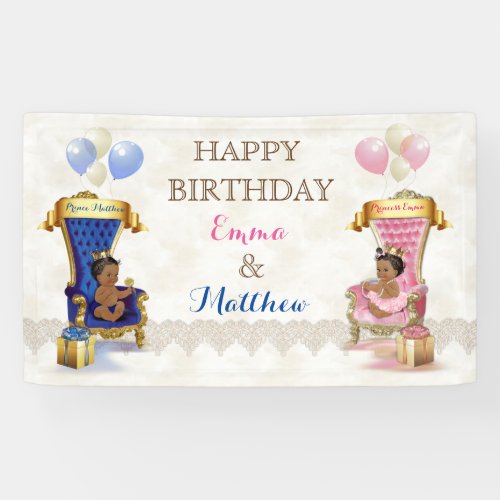 African American Prince  Princess Twins Boy Girl Banner