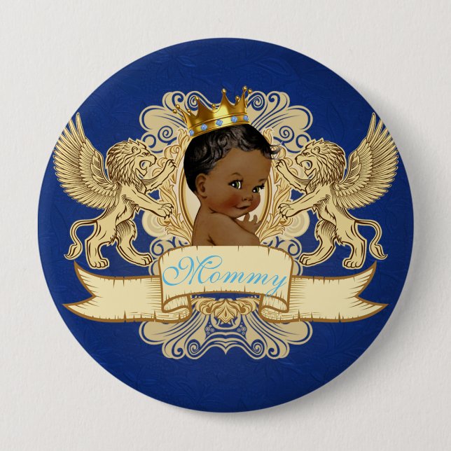 African American Prince Royal Blue and Gold Button (Front)