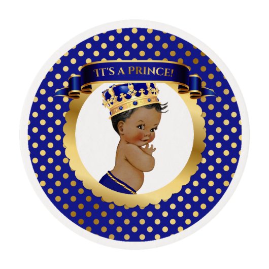 African American Prince Royal Blue Gold Edible Frosting Rounds (Front)