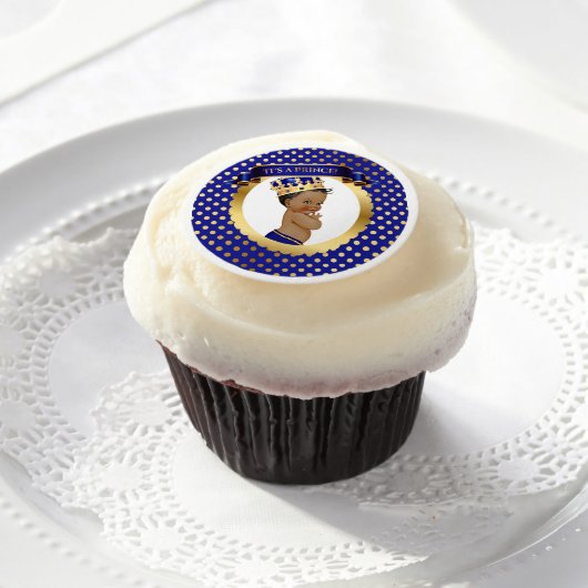 African American Prince Royal Blue Gold Edible Frosting Rounds (Cupcake)