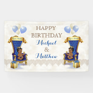 African American Prince Royal Blue Gold Twin Boys Banner