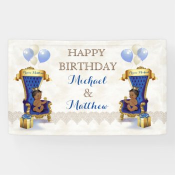 African American Prince Royal Blue Gold Twin Boys Banner by HydrangeaBlue at Zazzle